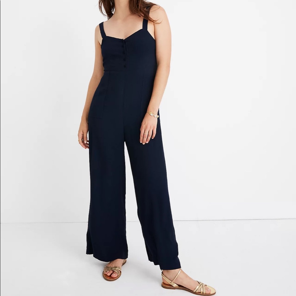 Madewell Medium Navy Blue Button-Down Wide-Leg Jumpsuit